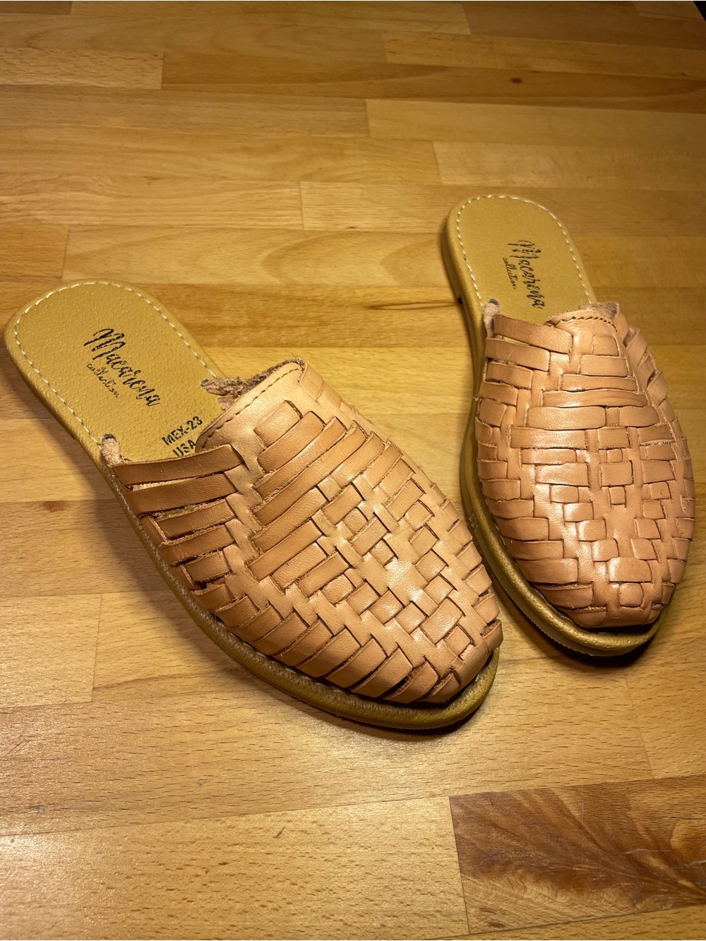Woven Leather Slide - Tan